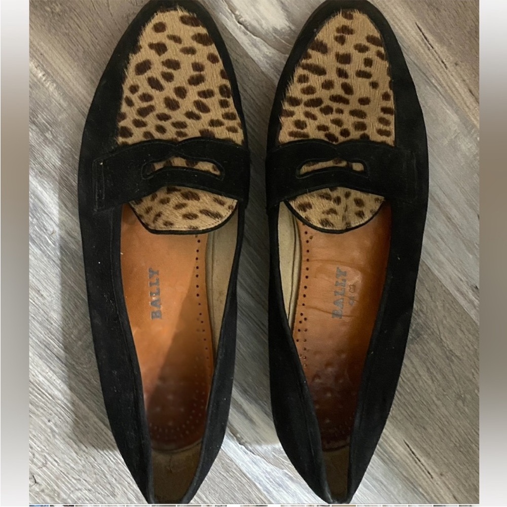 Bally Leopard Print Black Suede Loafers Sz. 10 Flats